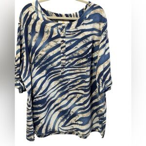 Metro Wear Blue and Cream Zebra Print Blouse